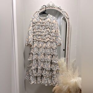 Dainty Jewells Floral Ruffle Dress - Cream and light blue
